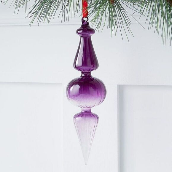 HOLIDAY LANE Royal Holiday Glass Purple & Clear Finial Hanging,5 Avail. $15 Each - Picture 1 of 3